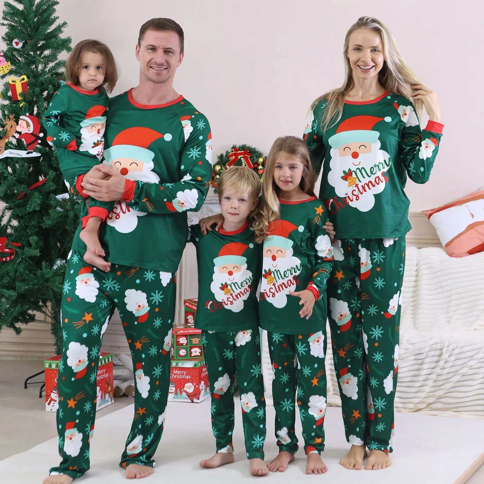 Santa Green Family Christmas Pyjama Set