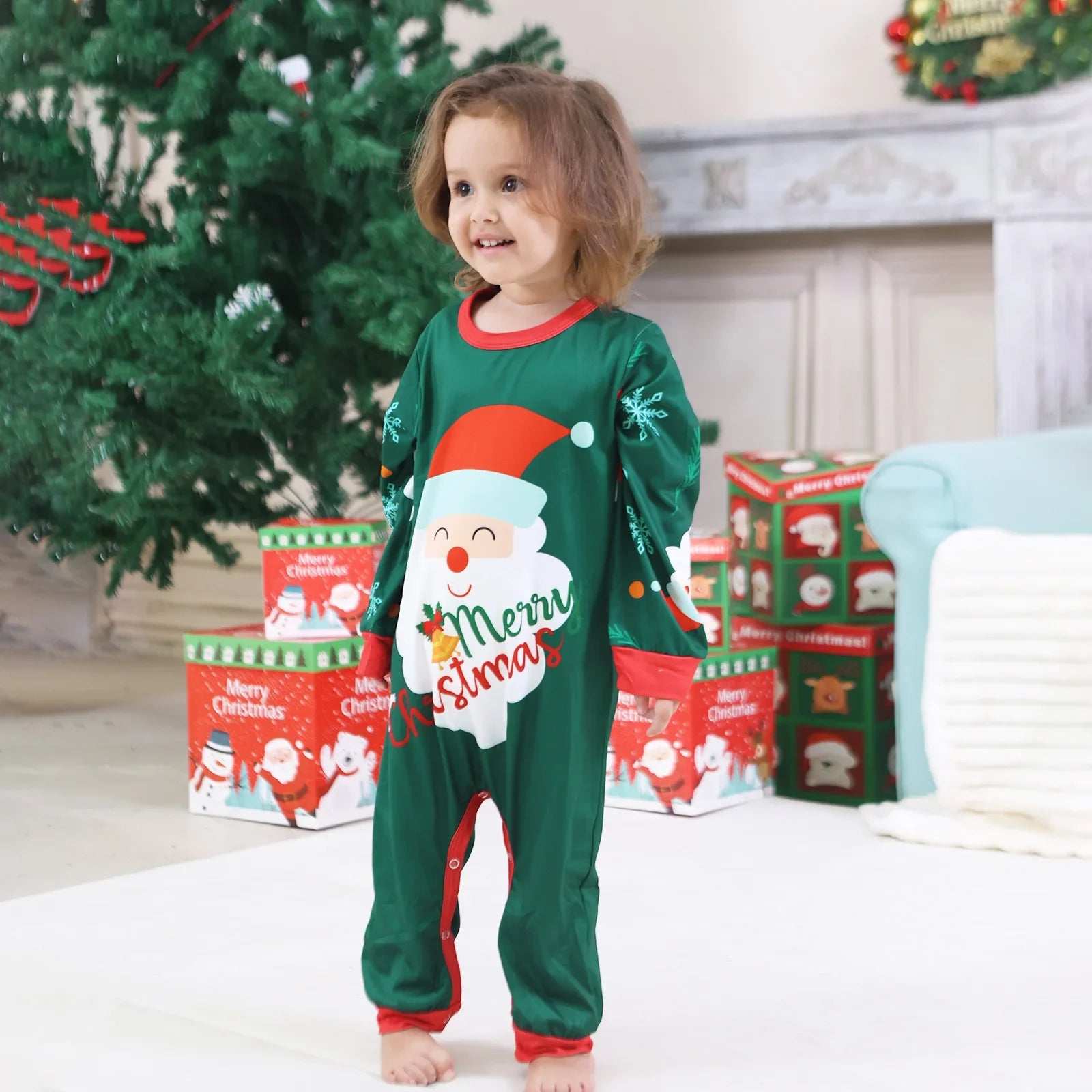 Santa Green Family Christmas Pyjama Set