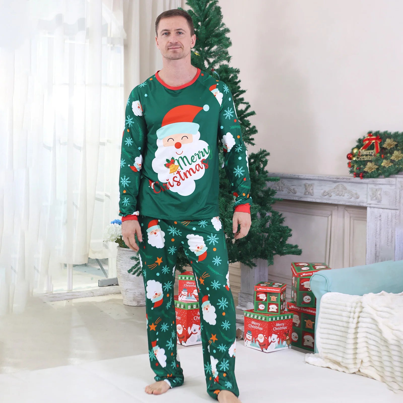 Santa Green Family Christmas Pyjama Set